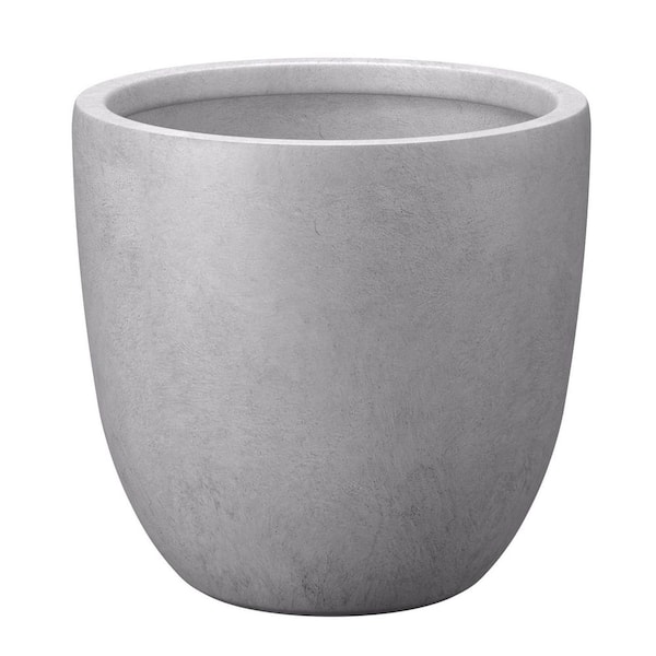 18 in. Large Light Stone Gray Concrete Round Planter / Pot with Drainage Holes