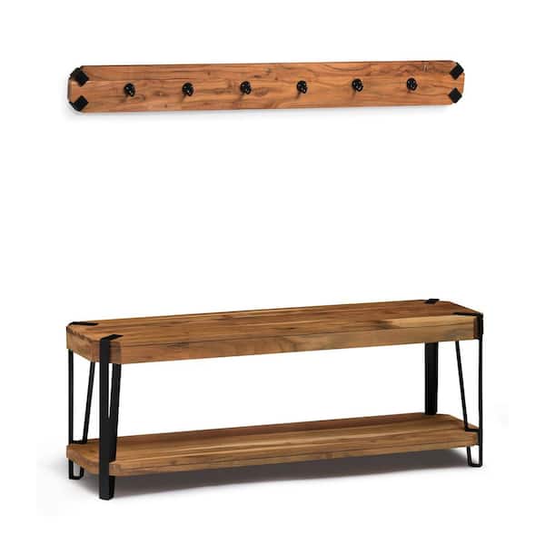 Alaterre Furniture 48 in. Ryegate Natural Bench with Coat Hook Set