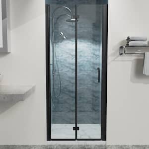 32 to 33-3/8 in. W x 72 in. H Bifold Semi-Frameless Shower Door in Matte Black Finish with Clear Glass