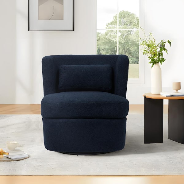 Uixe Blue Teddy Fabric Upholstered 360° Swivel Accent Barrel Chair with ...