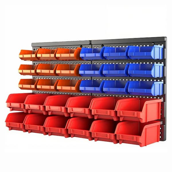 30-Bin Wall Rack in Assorted Colors Plastic Multifunctional Storage with Peg Boards Easy Install for Screws Tools