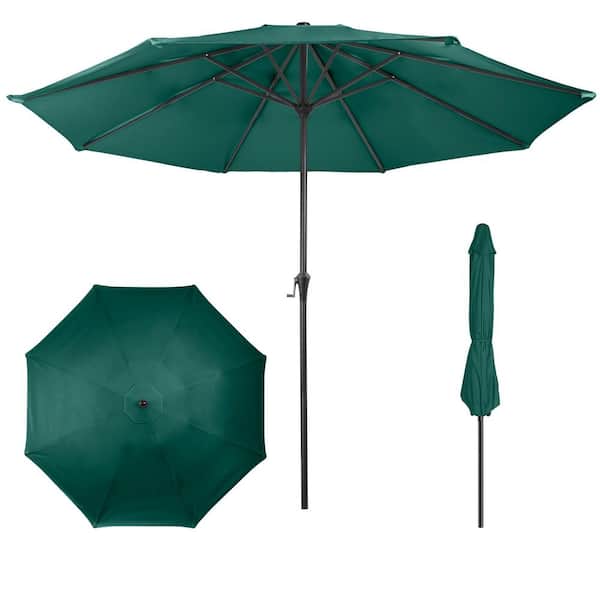 9 ft. Aluminum Outdoor Patio Umbrella with Hand Crank Lift in Hunter Green