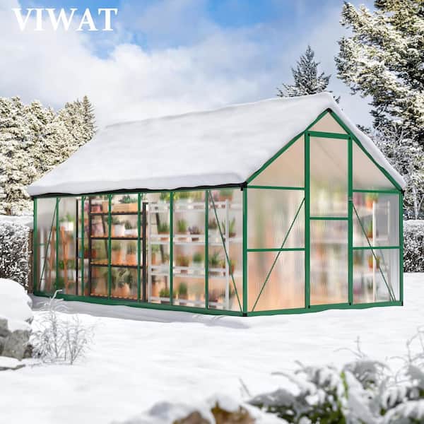 VIWAT 8 ft. W x 14 ft. D Greenhouse for Outdoors, Polycarbonate
