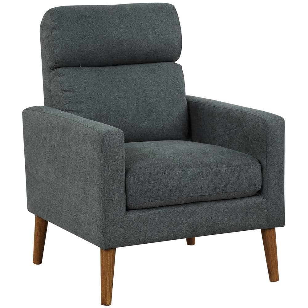 Costway Grey Accent Arm Chair Modern Lint Fabric Sofa Chair With Solid ...