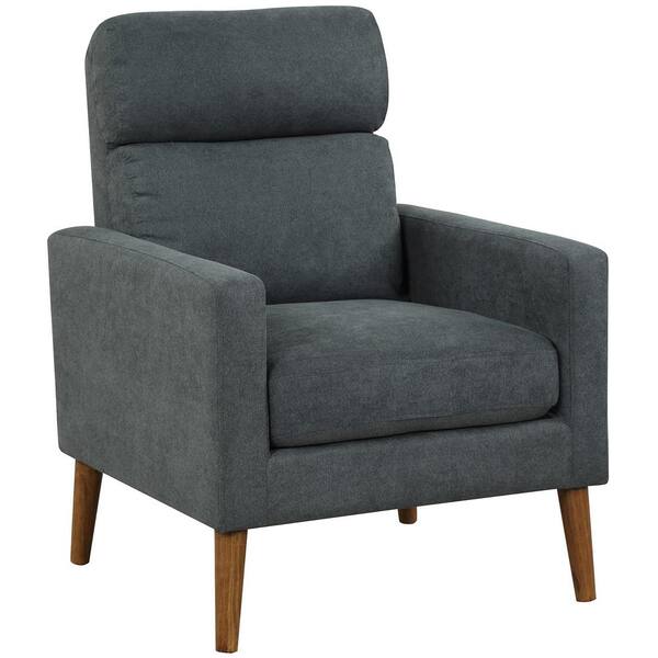 Costway Grey Accent Arm Chair Modern Lint Fabric Sofa Chair With Solid Wood Legs for Living Room