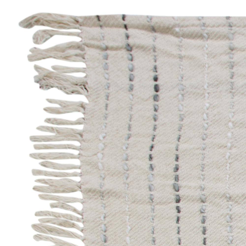 Gray and Cream Hand-Woven Cotton Blend Throw Blanket with Fringe