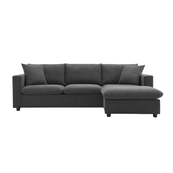 100 in. Modern Polyester Fabric Sectional Sofa in Dawn Grey with 2 pillows and Convertible Ottoman for Living Room