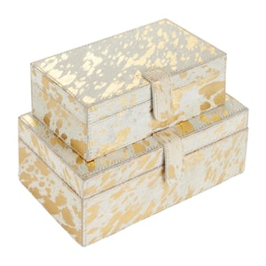 Gold Leather Rustic Decorative Box (Set of 2)