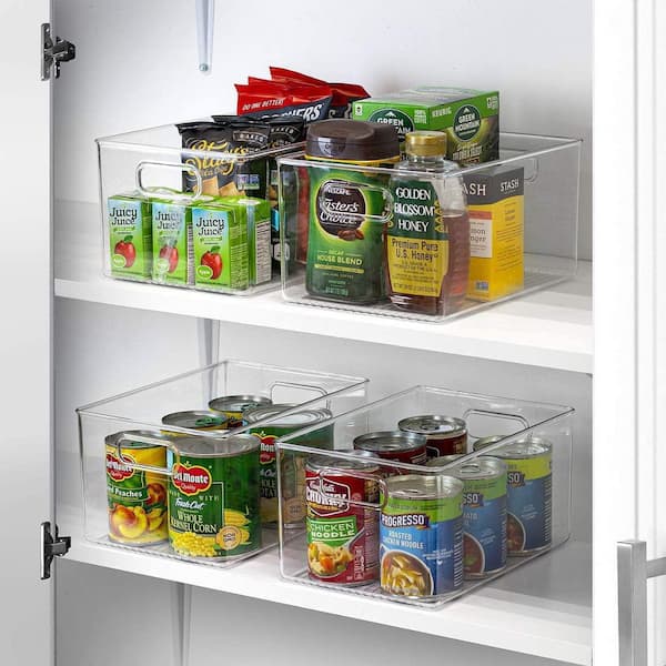 BINO l Plastic Storage Bins l THE HOLDER COLLECTION l 4-Pack, Medium  Multi-Use Clear Containers for Organizing with Built-in Handles l Pantry