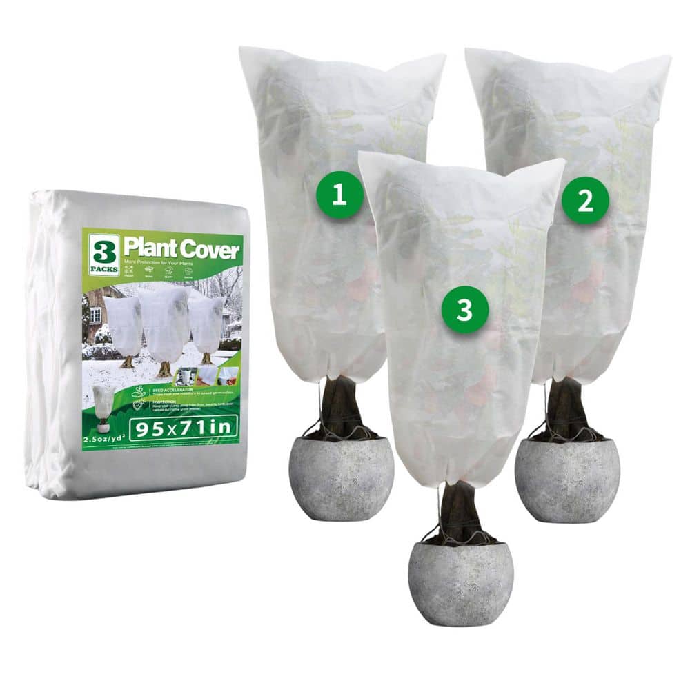 "95"" X71"" White Non-Woven Fabric Plant Freeze Protection Cover Drawstring Bag for Shrubs Trees 3 Pack" price history on PriceWatchPro