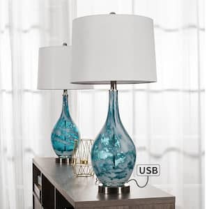 Denver 28 in. Blue Dimmable Table Lamp Set with USB (Set of 2)