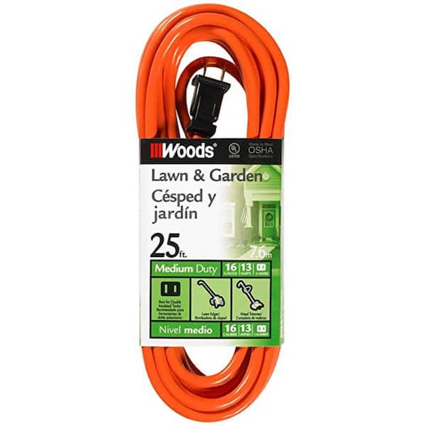 Woods 25 ft. 16/2 SJTW Outdoor Light-Duty Extension Cord, Orange