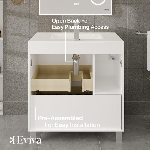 Eviva Cup 31.50 in. W x 18 in. D x 34 in. H Bath Vanity in Gray with White Ceramic Top with White Sink