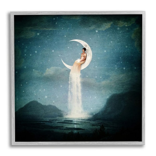 The Stupell Home Decor Collection Mountainous Ocean Landscape Moon Dress Waterfall By Paula Belle Flores Framed People Art Print 12 in. x 12 in.
