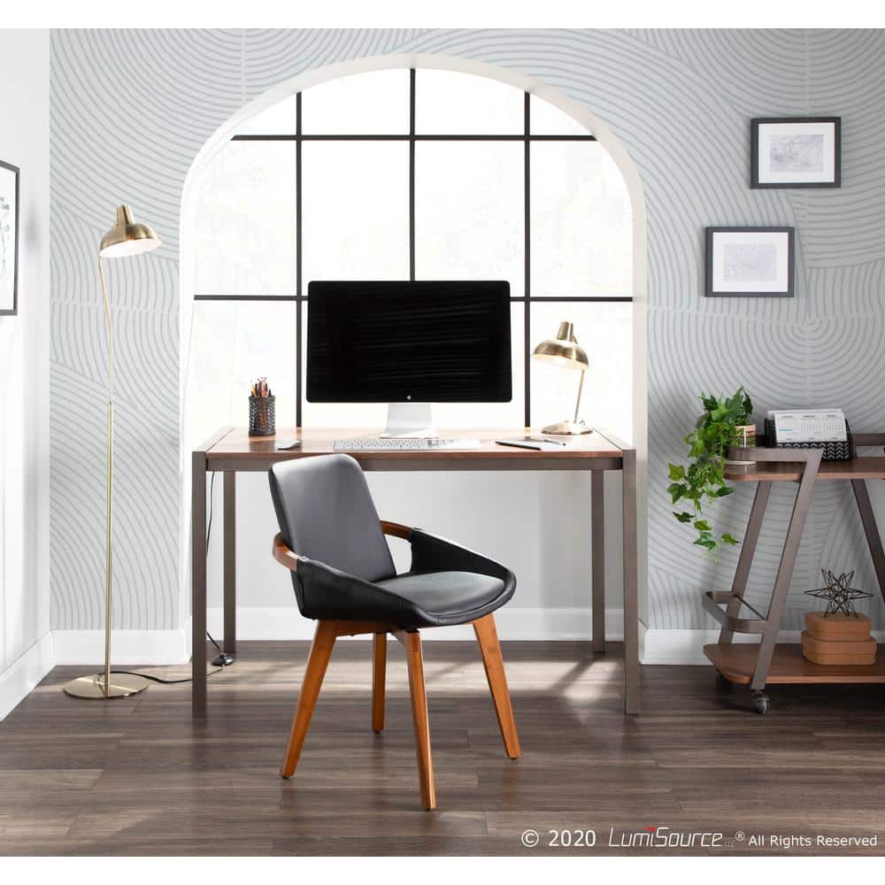 Cosmo High-Back Black Faux Leather and Walnut Wood Side Chair