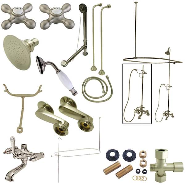 Kingston Brass Vintage Combo Set 3-Handle Claw Foot Tub Faucet with Shower Set in Brushed Nickel