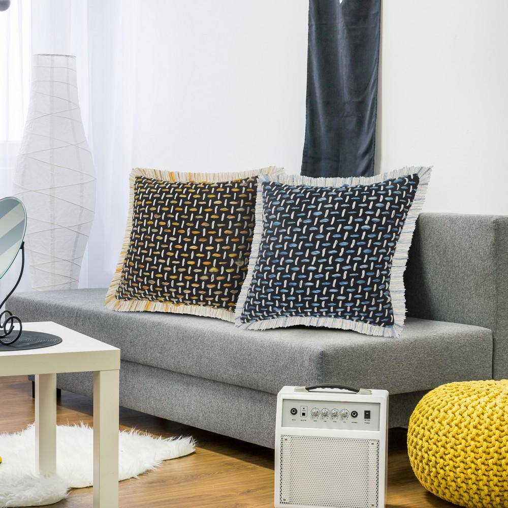 Modern Interwoven Square Throw Pillow Set - Black, Blue, White
