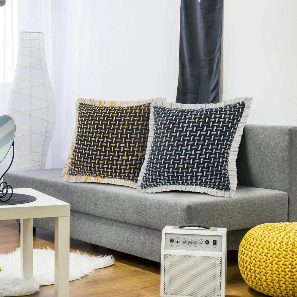 Modern Interwoven Square Throw Pillow Set - Black, Blue, White
