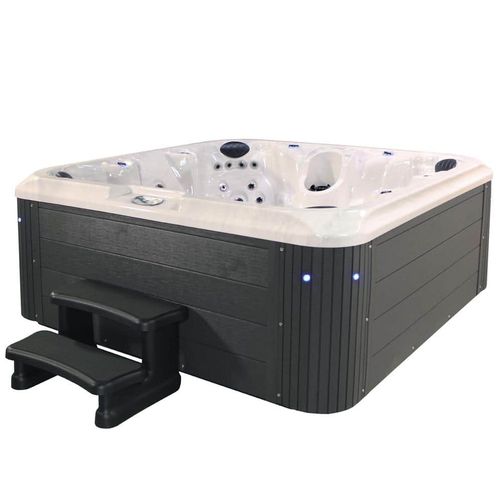 Grand Banks 6-Person Gray Square Acrylic Hot Tub with LED Lighting