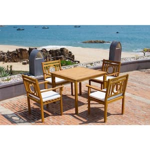 Montclair Teak Brown 5-Piece Wood Outdoor Dining Set with Beige Cushions