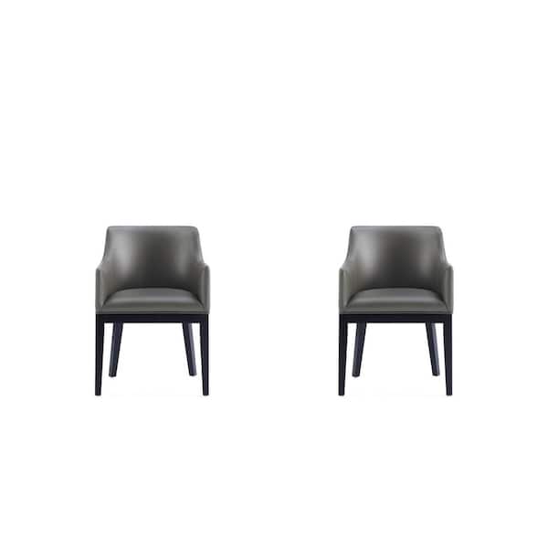 Manhattan Comfort Gansevoort Modern Pebble Grey Faux Leather Upholstered Dining Armchair (Set of 2)