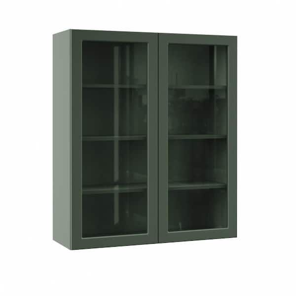 Hampton Bay Designer Series Melvern 36 in. W x 12 in. D x 42 in. H Assembled Shaker Wall Kitchen Cabinet in Forest with Glass Door