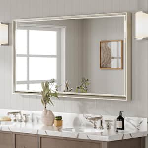 QueenFun 48 in. W x 24 in. H Framed Rectangular Beveled Edge Bathroom Vanity Wall Mount Mirror in Brushed Nickel