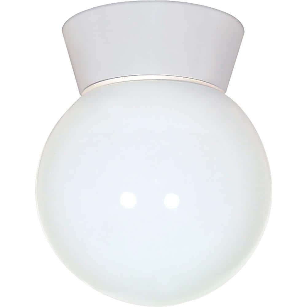 Satin Aluminum 7.25" Utility Ceiling Light with White Glass Globe