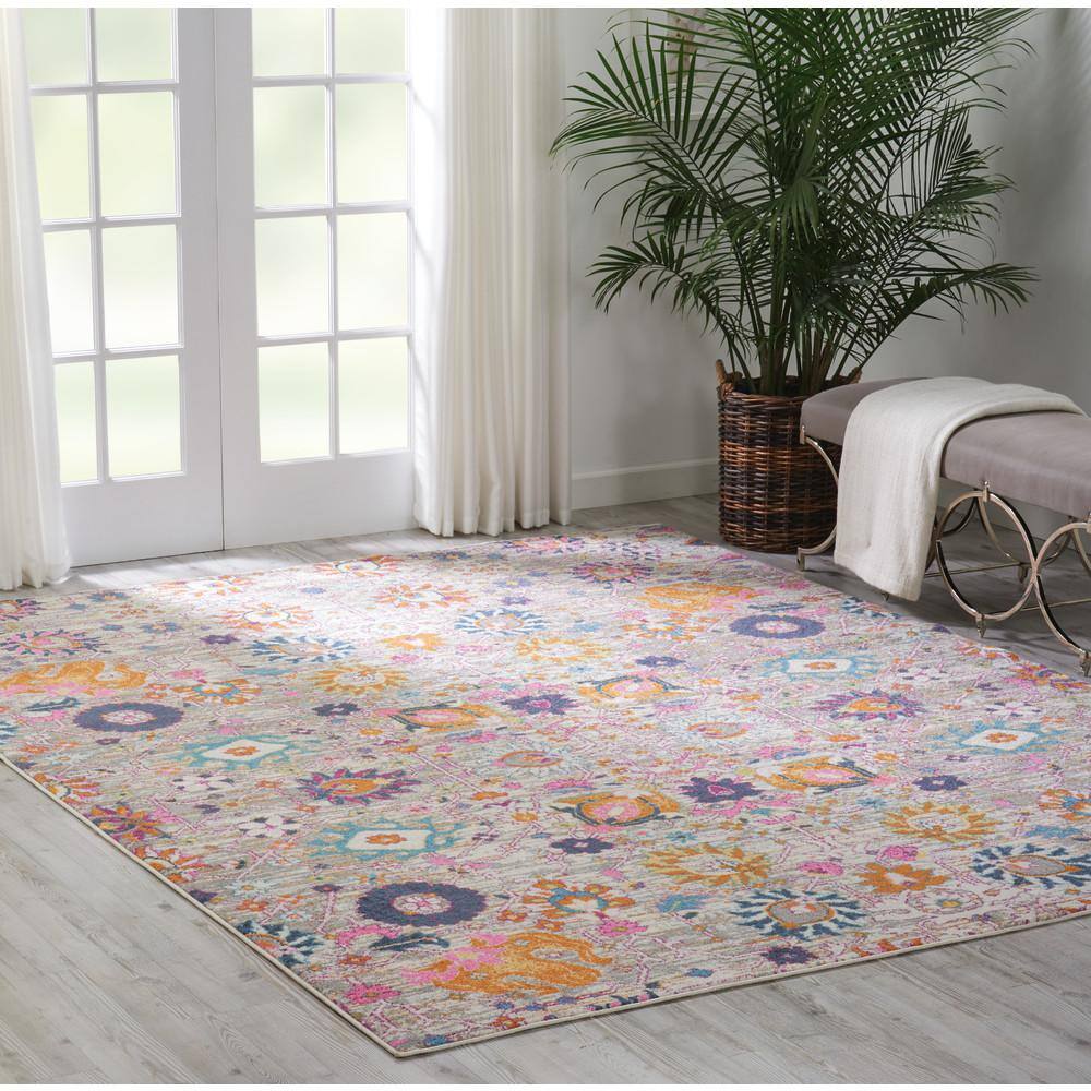 Seductive Silver Floral 9' x 12' Hand-Knotted Synthetic Rug
