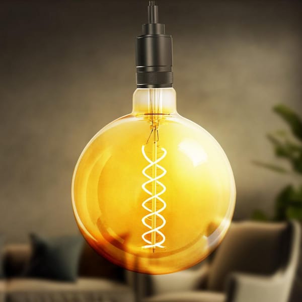 60-Watt Equivalent G63 Dimmable Spiral Filament Oversized Amber Glass E26 Vintage Edison LED Light Bulb, Warm White