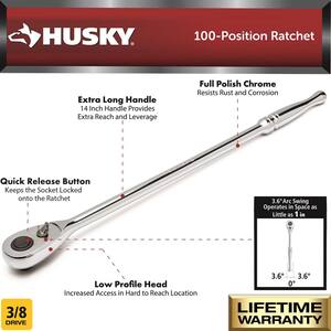 3/8 in. Drive 100-Position Chrome Extra Long Handle Ratchet