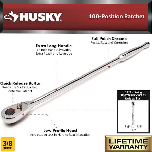 3/8 in. Drive 100-Position Chrome Extra Long Handle Ratchet