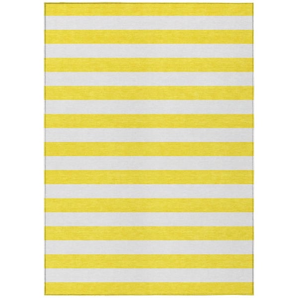 HomeRoots Yellow and White 3 ft. x 5 ft. Woven Striped Polyester Rectangle Indoor/Outdoor Area Rug