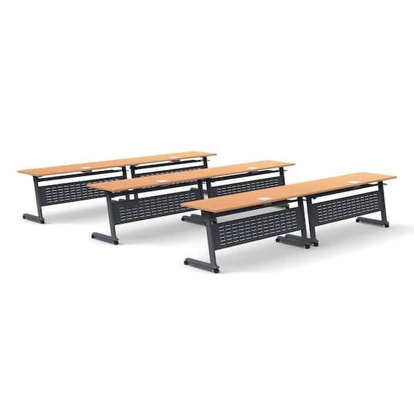 Training Seminar Tables 12 person 144 in W x 144 in D Rectangular area Color Beech Desks with power charging 5068