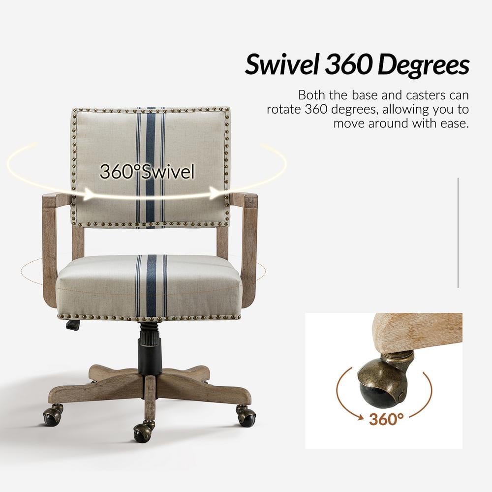 Romilda Modern Navy Fabric Adjustable Height Swivel Task Chair with Nailhead Trim and Solid Wood Base