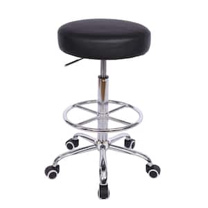 Office Stool Faux Leather Rolling Ergonomic Office Chair in White with Footrest and Wheels