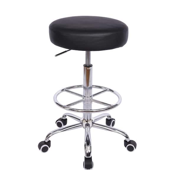 VECELO Office Stool Faux Leather Rolling Ergonomic Office Chair in White with Footrest and Wheels
