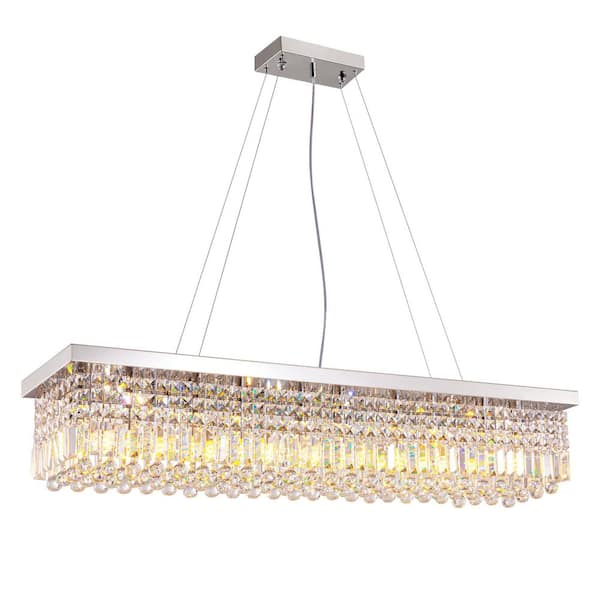 47 in. 10-light Modern Chrome Crystal Chandelier for Kitchen Island with no bulbs included