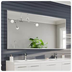 Sax 72 in. W x 30 in. H Framed Rectangular Bathroom Vanity Mirror in Brushed Silver