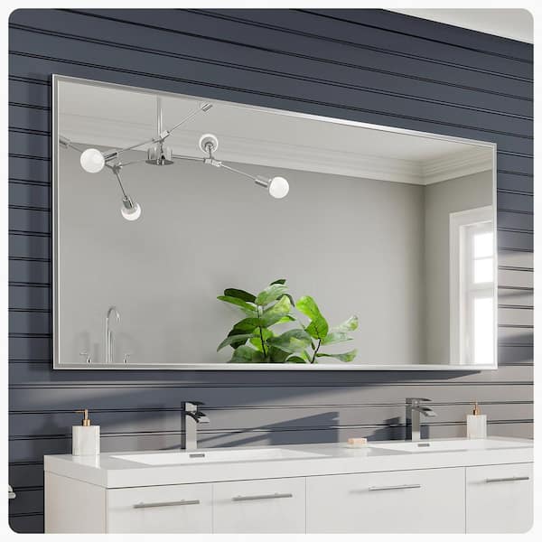 Sax 72 in. W x 30 in. H Framed Rectangular Bathroom Vanity Mirror in Brushed Silver