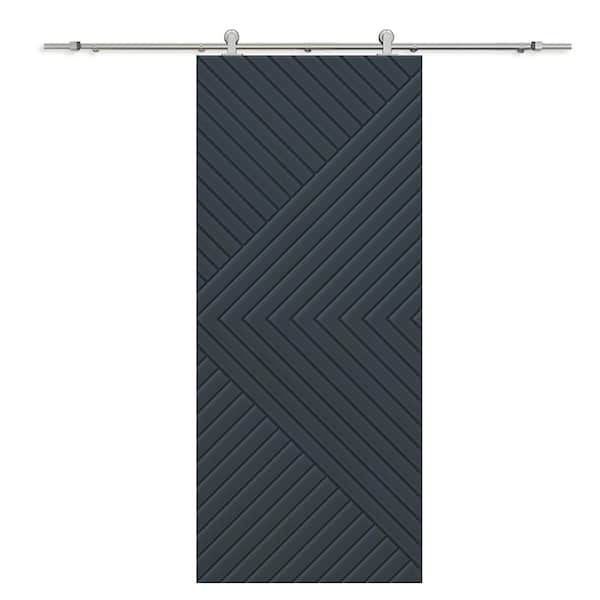 CALHOME Chevron Arrow 30 in. x 80 in. Fully Assembled Charcoal Gray Painted MDF Modern Sliding Barn Door with Hardware Kit