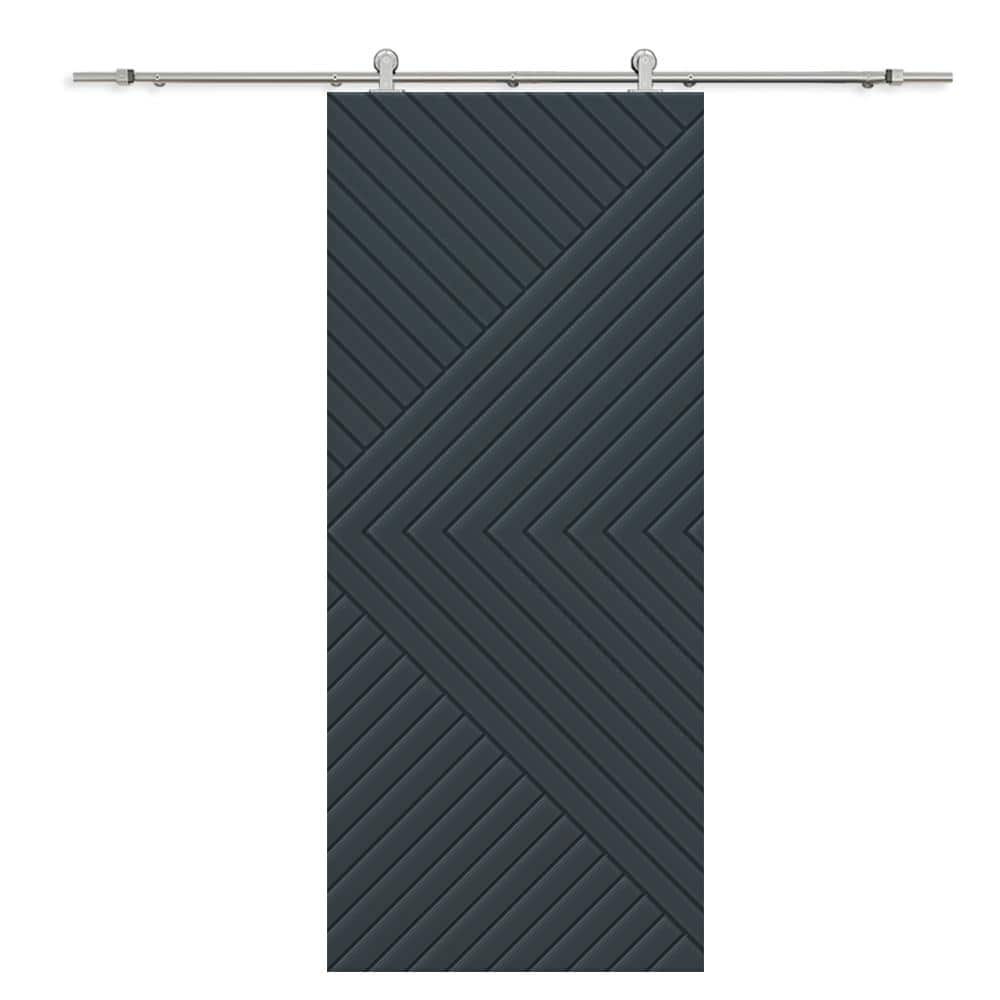 CALHOME Chevron Arrow 40 in. x 80 in. Fully Assembled Charcoal Gray Stained MDF Modern Sliding Barn Door with Hardware Kit -  WDN-SS-96+CNC-M1-80X40-D