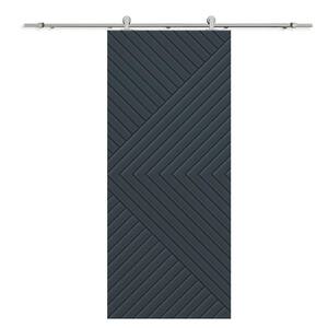 Chevron Arrow 42 in. x 80 in. Fully Assembled Charcoal Gray Stained MDF Modern Sliding Barn Door with Hardware Kit