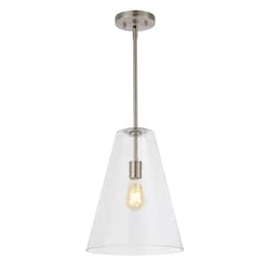 Arlo 11.5 in. 1-Light Nickel/Clear Mid-Century Modern Iron/Seeded Glass LED Lantern Pendant