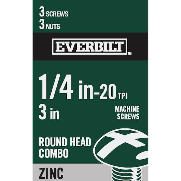 Everbilt 1/4 in.-20 x 3 in. Combo Round Head Zinc Plated Machine Screw (3-Pack)