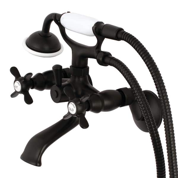 Kingston Brass Victorian 3-Handle Wall Claw Foot Tub Faucet with Handshower in Matte Black