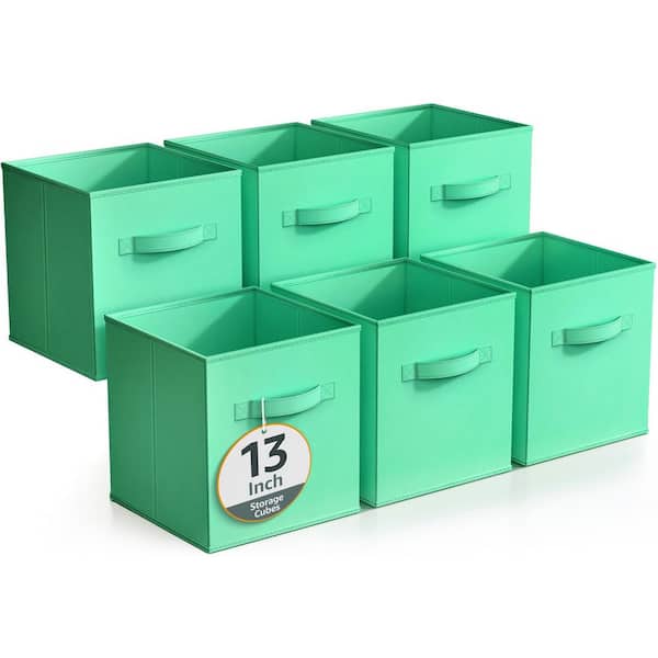 Sorbus Large Storage Cubes with Handles, Green 13 in. x 13 in. Fabric Decorative Basket Set of 6, Clothes and Closet Organizer