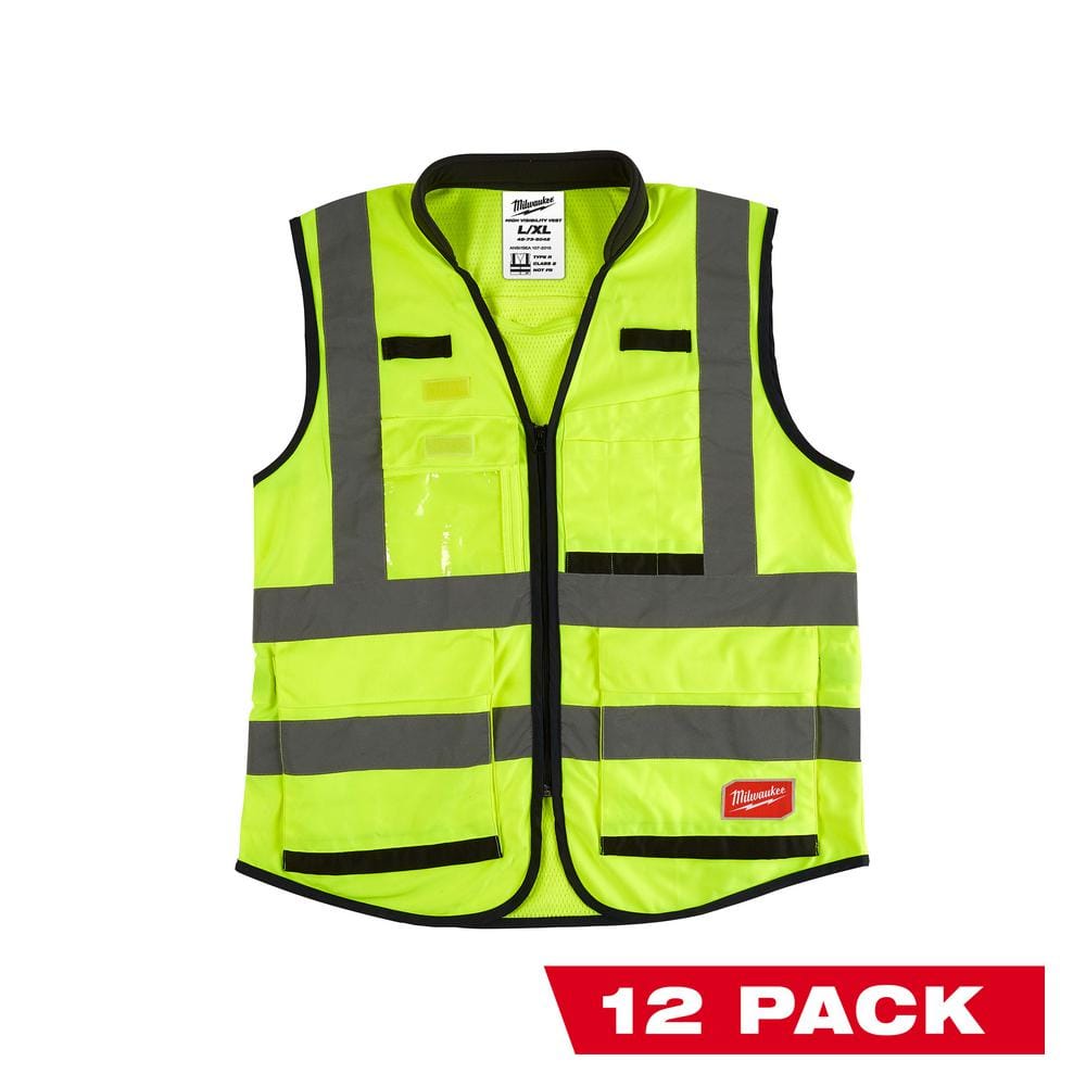 Milwaukee Performance Large/X-Large Yellow Class High Visibility Safety  Vest with 15 Pockets (12-Pack) 48-73-5042X12 The Home Depot