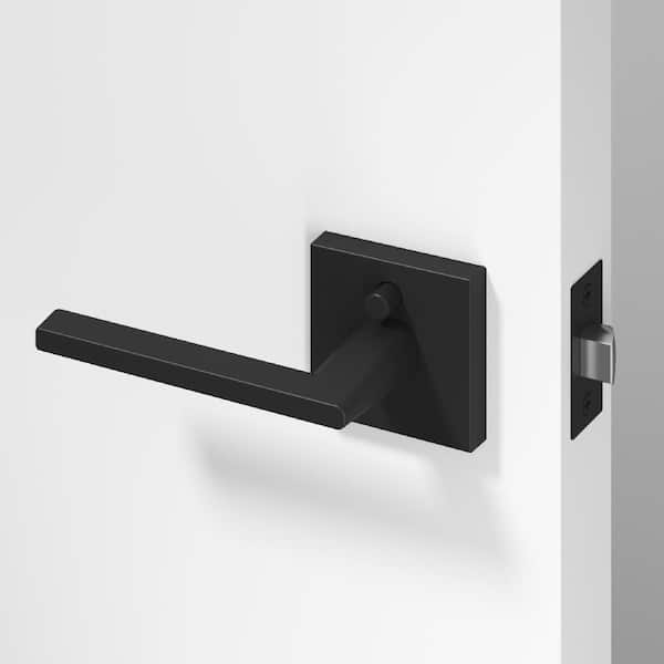 Quadra Metal Matte Black Privacy Bed/Bath Flat Door Handle with Push Button and Square Rosette