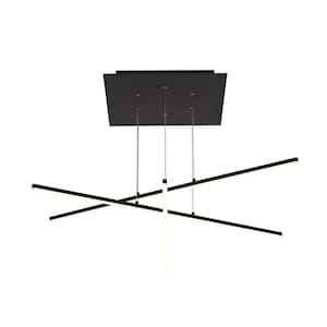 2-Light Integrated LED Matte Black Statement Chandelier With Hanging Sticks
